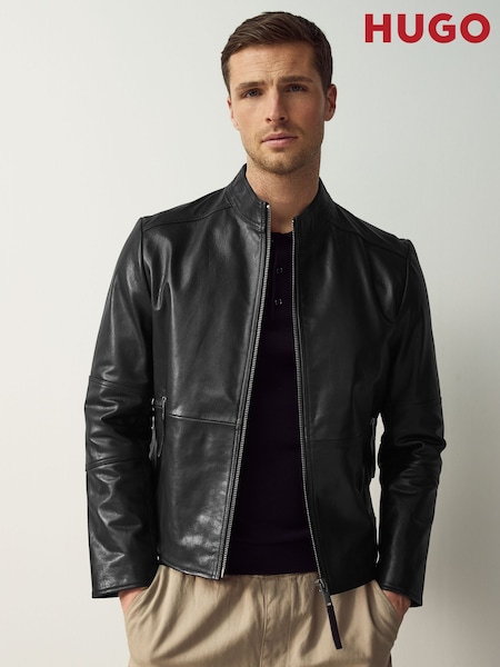 HUGO Black Hugo Slim Fit Leather Jacket (AV4028) | AED2,265
