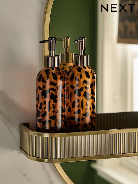 Set of 2 Brown Animal Print Resin Reusable Dispenser Bottles (AV4072) | AED130