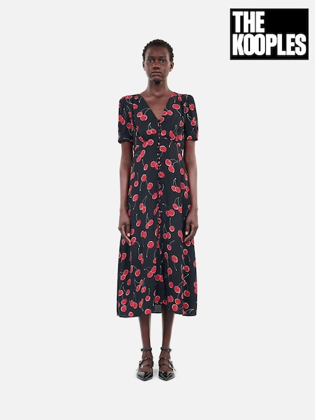 The Kooples Black Cherry Floral Midi Dress (AV4075) | €204