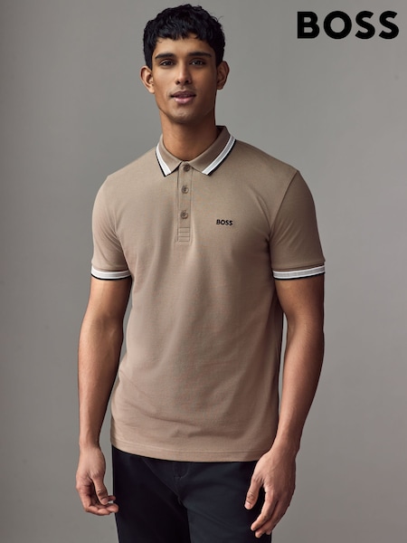 BOSS Brown Tipped Paddy 100% Cotton Polo Shirt (AV4092) | €59