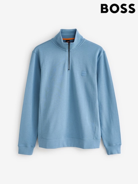 BOSS Dark Blue Logo Patch Terry 100% Cotton Zip Neck Jersey Sweatshirt (AV4098) | AED375