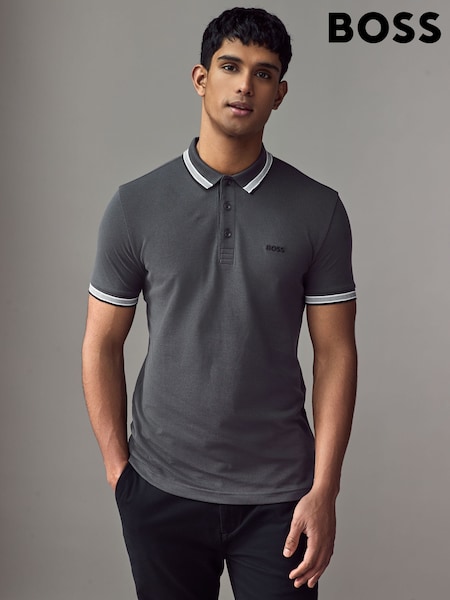 BOSS Grey Tipped Paddy 100% Cotton Polo Shirt (AV4103) | €118