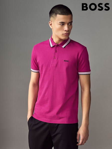Roz - Tricou polo BOSS Paddy cu detalii contrastante 100% bumbac (AV4104) | 464 LEI
