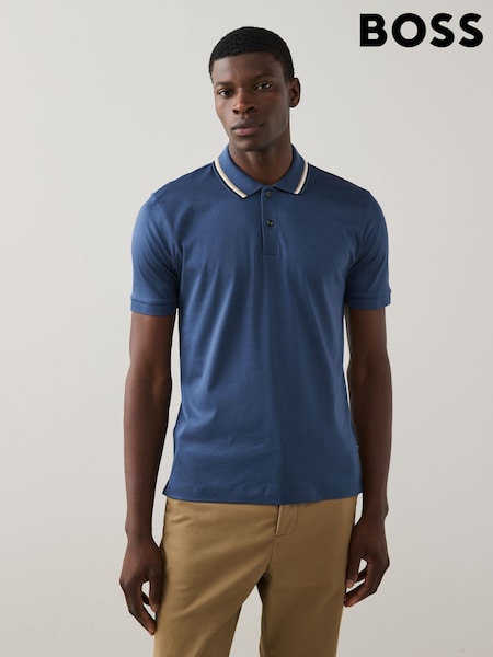 BOSS Blue Light Penrose Slim Fit Striped Collar Polo Shirt (AV4106) | €131