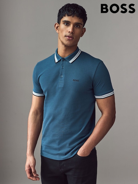 Синий с хромированной отделкой - BOSS Tipped Paddy 100% Cotton Polo Shirt (AV4110) | €59