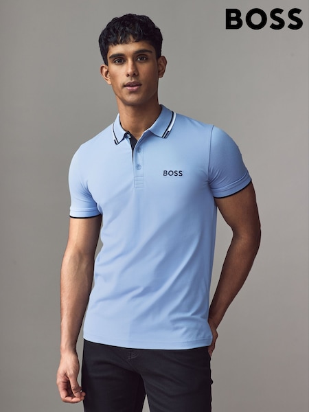 BOSS Light  Blue Paddy Pro Tipped Collar Polo Shirt (AV4115) | €142