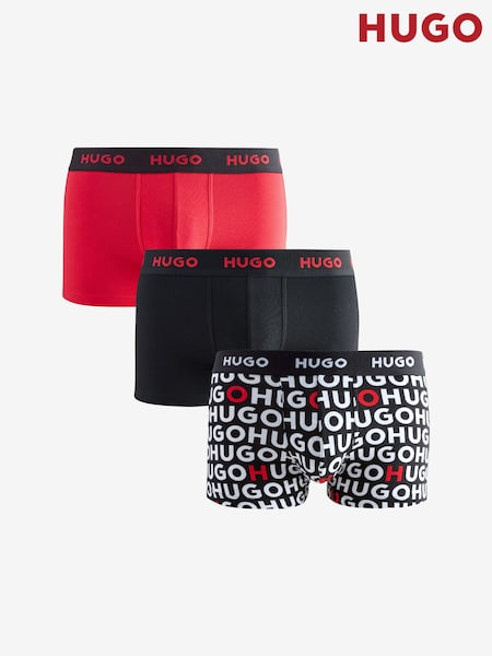 HUGO Red/Black Logo Waistband Cotton Boxers 3 Pack (AV4148) | LEI 313