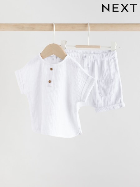 White Cheesecloth Baby 100% Cotton Top and Shorts Set (0mths-2yrs) (AV4269) | €21 - €24