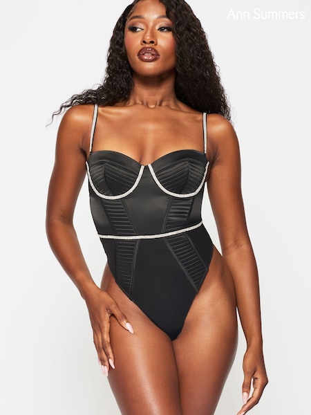 Ann Summers Black Incandesce Diamante and Satin Bodysuit (AV4288) | €21.50