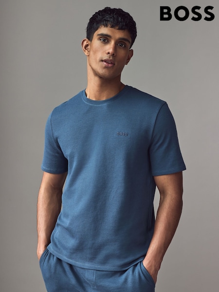 כחול כהה - BOSS Waffle Structured Cotton T-Shirt (AV4312) | ‏229‏₪