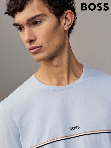 BOSS Blue/white Signature Stripe Logo Long Sleeve T-Shirt (AV4323) | R$ 585