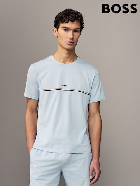 BOSS Blue/white Signature Stripe Stretch Cotton T-Shirt (AV4358) | 139 QAR