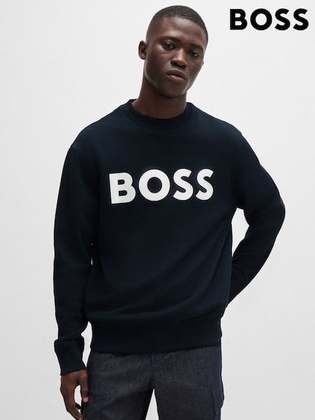 BOSS Blue Rubber Logo Relaxed Fit Terry Jersey Sweatshirt (AV4365) | €79