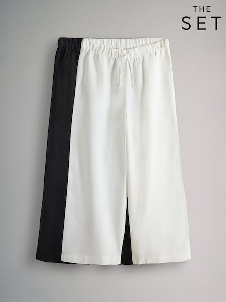 The Set Black/White 2 Pack Linen Blend Wide Leg Trousers (AV4443) | €43
