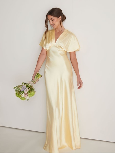 Six Stories Yellow Plunge Batwing Satin Bridesmaid Dress (AV4459) | ₪649