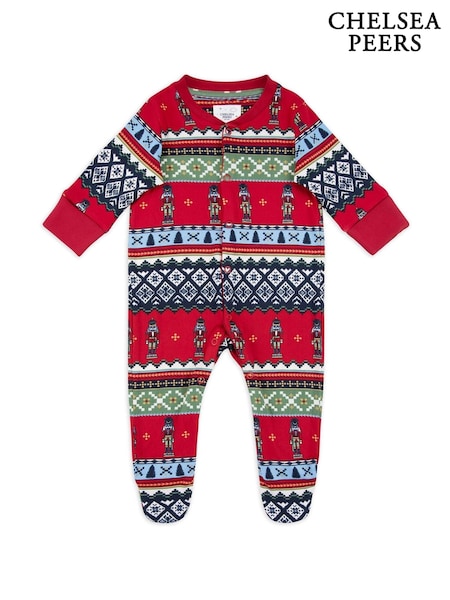 Chelsea Peers Red Baby Christmas Nutcracker Fairisle Pattern Sleepsuit (AV4494) | AED58