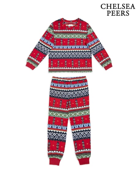 Chelsea Peers Red Kids Christmas Nutcracker Fairisle Pattern Print Long Pyjama Set (AV4500) | €16