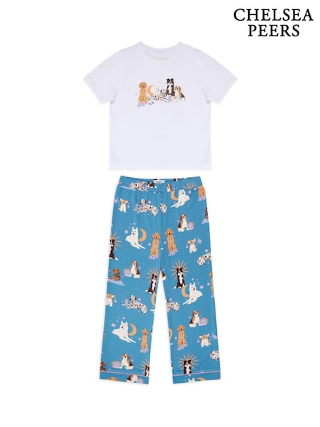 Chelsea Peers Blue Kids Mystic Dogs Print Long 100% Cotton Pyjamas Set (AV4507) | €17.50