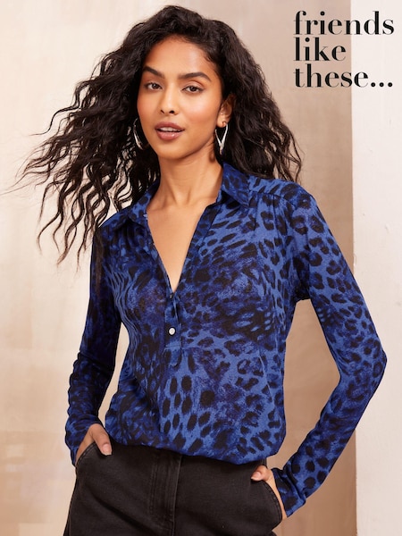 Friends Like These Blue Petite Long Sleeve Jersey Shirt (AV4518) | €24