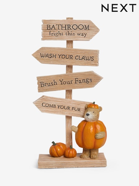 Natural Halloween Pumpkin Bertie Bear Slogan Sign Ornament (AV4526) | €20