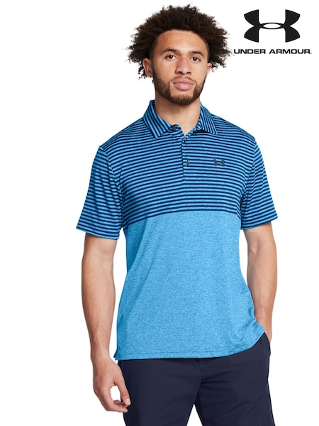 Under Armour Navy/Turquoise Golf Playoff 3.0 Stripe Polo Shirt (AV4610) | €33