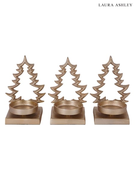 Laura Ashley Set of 3 Champagne Gold Festive Aluminium Xmas Tree Tea Light Holders (AV4648) | €68