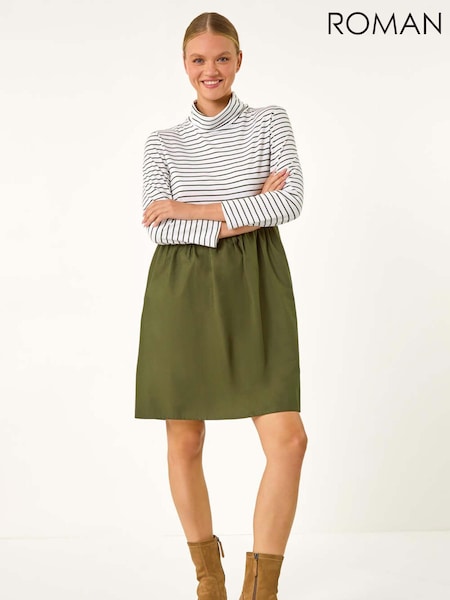 Roman Green Contrast Stripe Smock 100% Cotton Midi Dress (AV4682) | 2,523 UAH