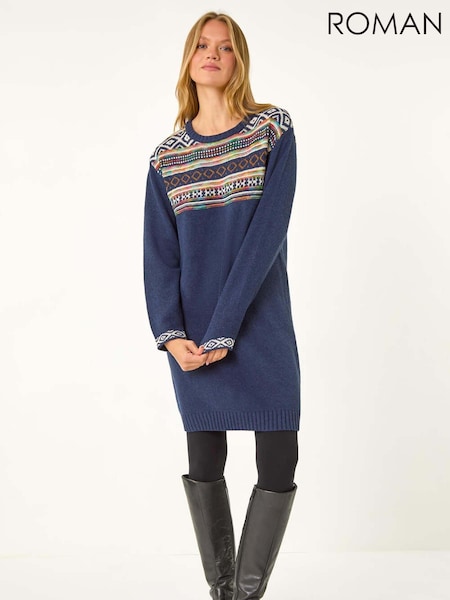 Roman Blue Nordic Pattern Knitted Shift Dress (AV4687) | €58