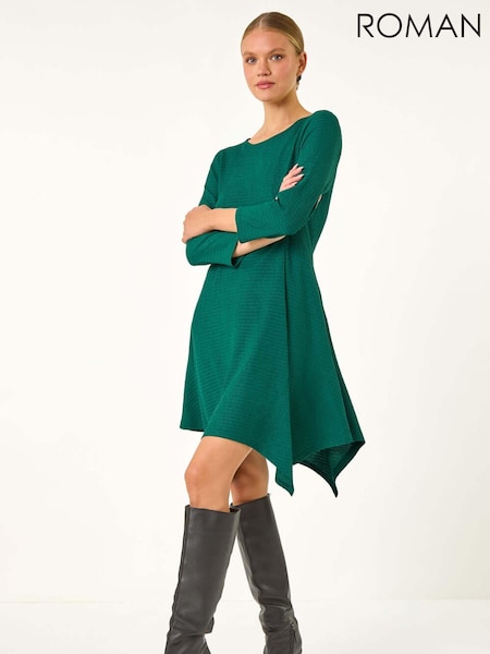 Roman Green Plain Hanky Hem Dress (AV4693) | €53