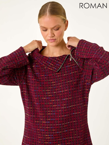 Roman Red Abstract Side Split Zip Top (AV4703) | €48