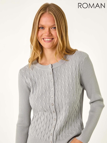 Roman Grey Button Front Short Knit Cardigan (AV4704) | 198 QAR