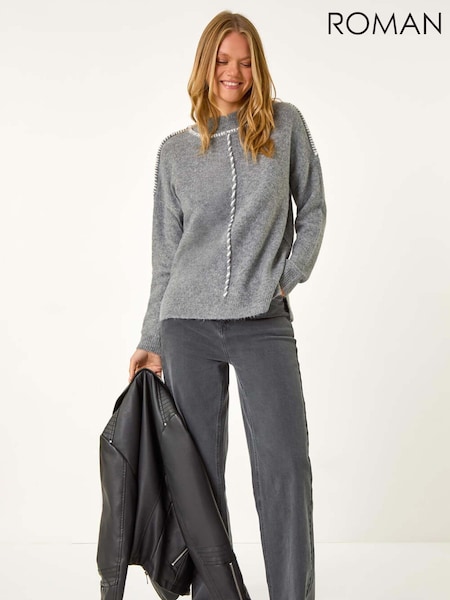 Roman Grey Seam Detail Funnel Neck Jumper (AV4709) | €67