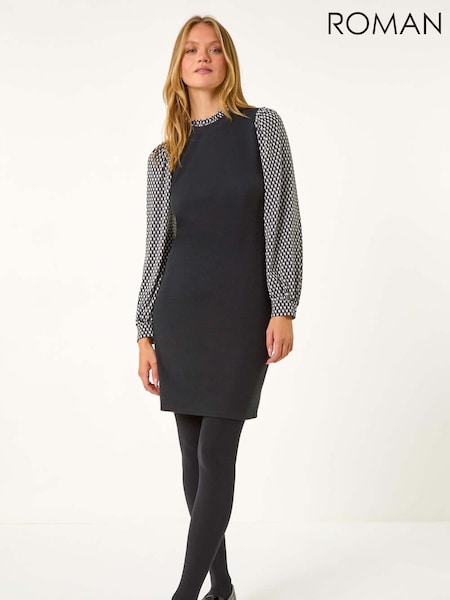 Roman Black Geometric Contrast Knit Dress (AV4715) | €64