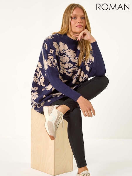 Roman Blue Floral Mono Print Knit Jumper (AV4722) | AED291