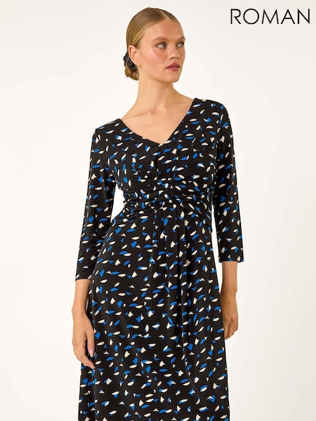 Roman Blue Geo Print Stretch Midi Dress (AV4725) | €53