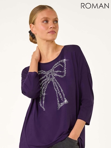 Roman Purple Hotfix Embellished Bow T-Shirt (AV4735) | €40