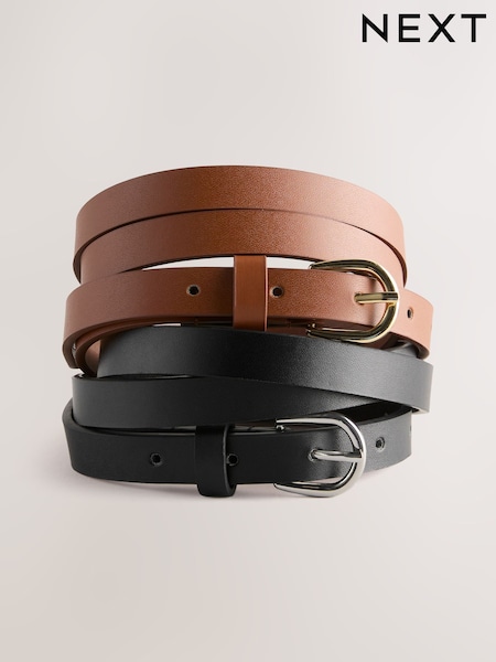 Black/Tan PU Skinny Belts 2 Pack (AV4779) | SGD 21