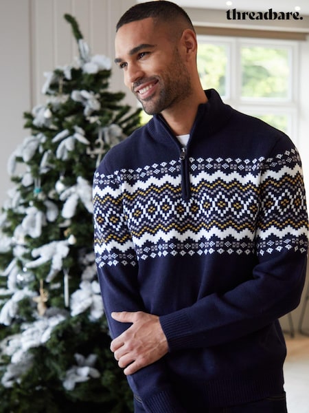 Threadbare Quarter Zip Christmas Fairisle Pattern Jumper (AV4800) | 116 LEI