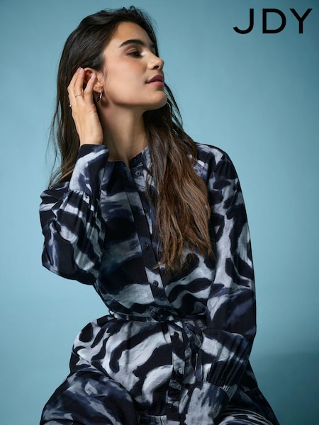 JDY Grey Zebra Print Long Sleeve Shirt Dress (AV4804) | ₪201