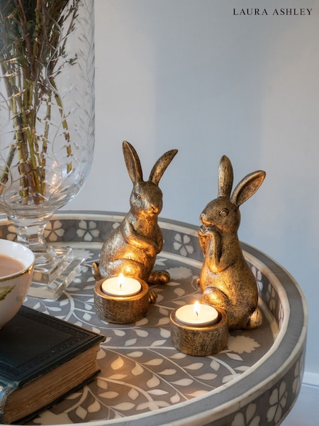 Laura Ashley Set of 2 Gold Rabbit Tea Light Holders (AV4811) | €40