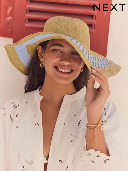 Natural/Blue Wide Brim Hat (AV4862) | €24