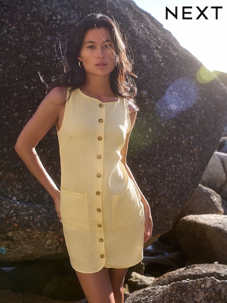 Yellow 100% Linen Shift Dress (AV4863) | kr689