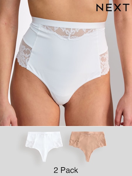 White/Praline Nude Tummy Control Light Shaping High Waist Thongs 2 Pack (AV4888) | €20