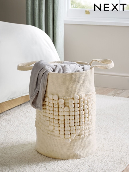 Cream Bobble Heart Laundry Bag Basket (AV4911) | €42