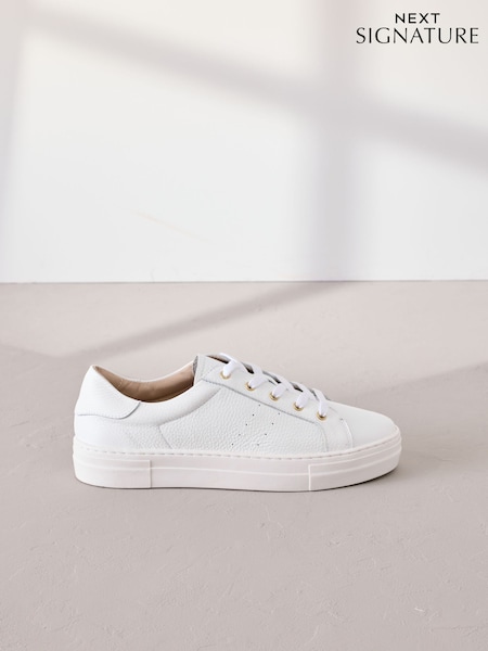 White Signature Premium Leather Lace-Up Trainers (AV4931) | €77