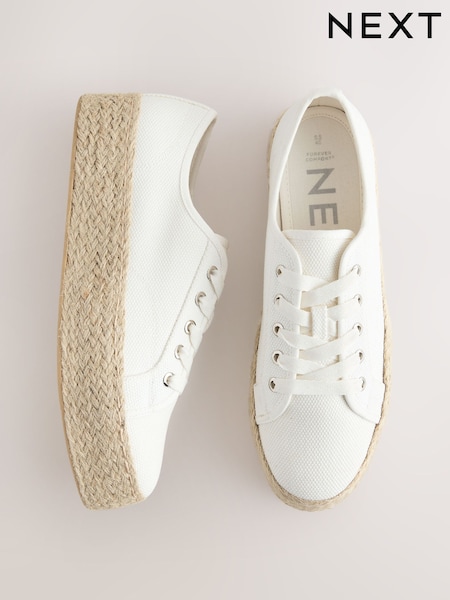 White Forever Comfort® Round Toe Flatform Chunky Lace Up Espadrilles (AV4936) | €46