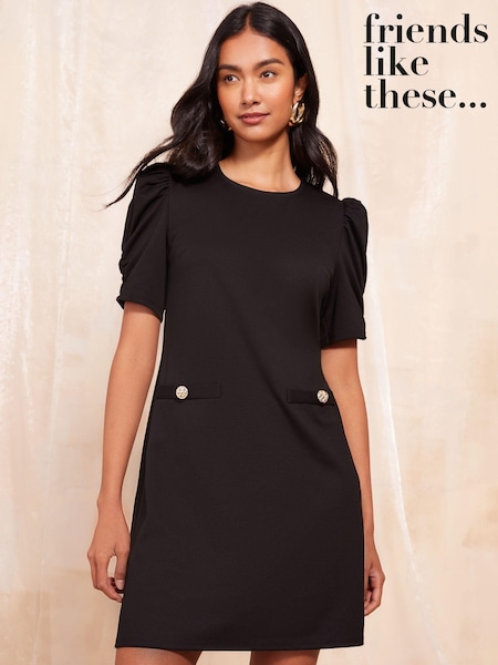 Friends Like These Black Short Puff Sleeve Mini Shift Dress (AV4974) | €35