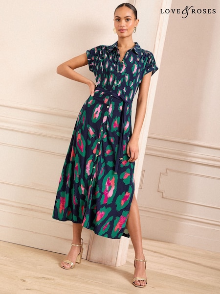 Animal negru - Rochie cămașă midi Love & Roses din jerseu cu imprimeu (AV4977) | 387 LEI