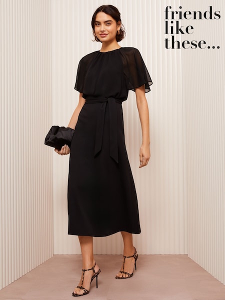 Friends Like These Scuba Chiffon Flutter Sleeve Midi Dress (AV4980) | €30