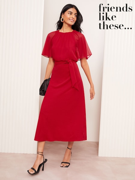 Friends Like These Scuba Chiffon Flutter Sleeve Midi Dress (AV4981) | €36